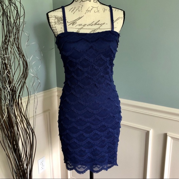 Guess Navy Lace Strapless Sheath Dress - Picture 3 of 10